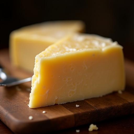 Punta di Parmigiano Reggiano 36 mesi su un tagliere di legno.