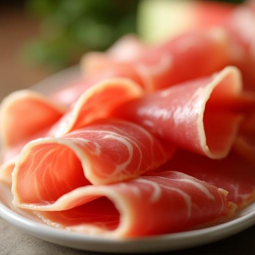 Fette sottili di Prosciutto di San Daniele disposte su un piatto.