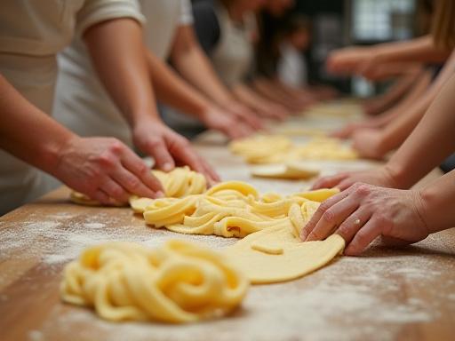 Persone che partecipano a un workshop sulla preparazione della pasta fresca.